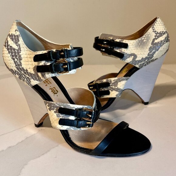 L.A.M.B. Black Grey & Snakeskin Heels with Multiple straps - Size 10 (fits 9) - Picture 1 of 16